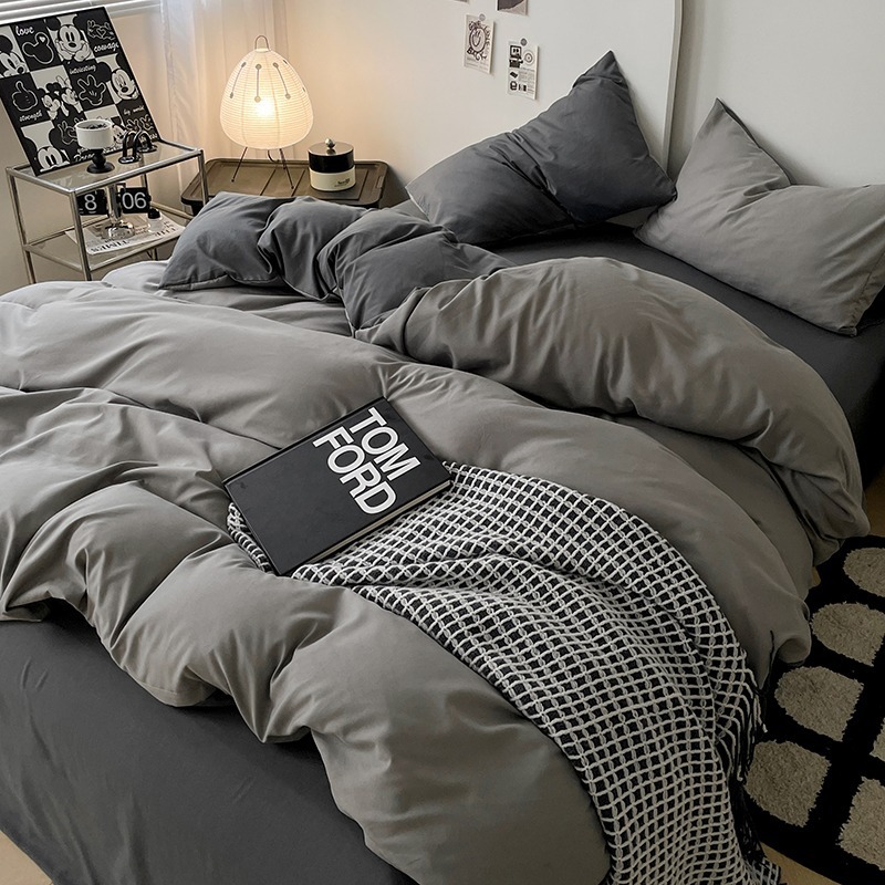 Solid Colour Four-piece Bedding Set In Pure Cotton For Mother And Baby_voghion.com