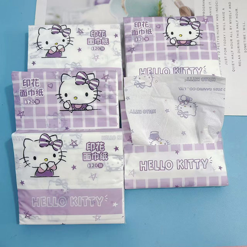 กระดาษทิชชู่พิมพ์ลาย Hello Kitty สีม่วงลายสก๊อต (1 แพ็ค)