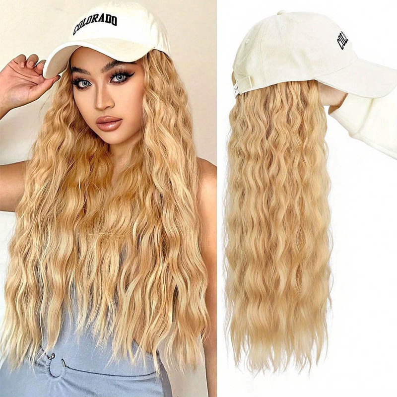New Wool Roll Baseball Cap Women's Wig Natural Wavy Hair Tape Hat Heat Resistant Natural Realistic Elegant Fashion