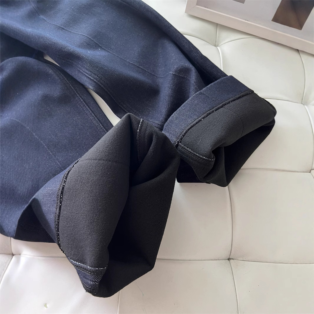 특별 블랙 골드 기모 청바지 다크 블루 컬러 보존 슬림 솔기 9 포인트 할머니 바지 4 면 우아한 여성용 바지