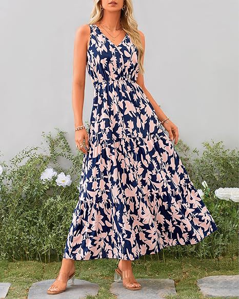 269g Weight Maxi Long Dress Dress Length Type Sleeveless Sleeve Length Swing Dress Dresses Type Sleeveless Sleeve Type Polyester Fabric Type Mid Waist Waist Line Holiday, Daily, Selfie Occasion V Neck Neckline Regular Fit Fit Type Flower Pattern Summer Season Women's Gender Printing Design Casual, Elegant, Simple Style Style Wholesale Women's Casual Elegant Simple Style Printing Flower Holiday Daily Selfie V Neck Sleeveless Swing Dress 17