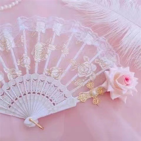 Ventilador de encaje de estilo de palacio retro magnífico abanico plegable de rosa europea retro fiesta de té oscuro espectáculo de manga accesorios para fotos