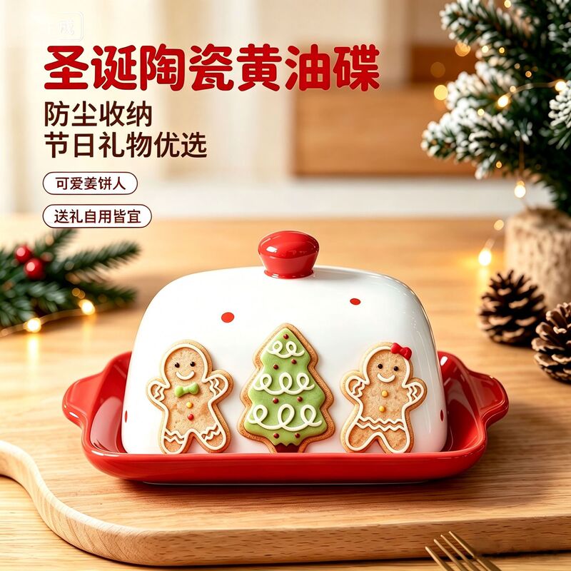 Vintage Christmas Ceramic Butter Dish with Lid Gingerbread Man Christmas Tree Food Storage Dish Dessert Cheese Storage Container Vintage Christmas Ceramic Butter Dish with Lid Gingerbread Man Christmas Tree Food Storage Dish Dessert Cheese Storage Container