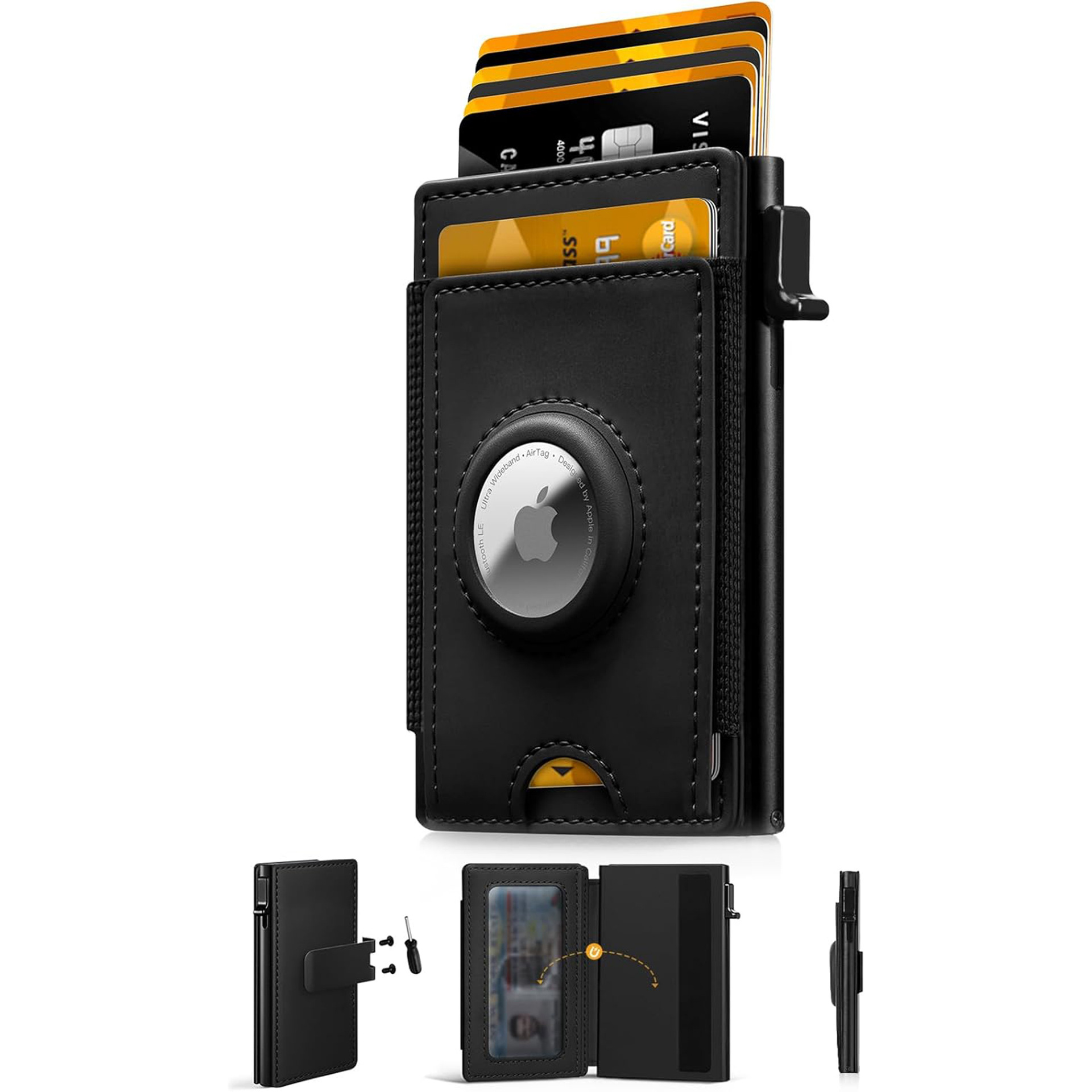 Personalizado en el extranjero doble flap AirTag billetera multi tarjeta billetera de gran capacidad RFID anti-robo billetera para hombres