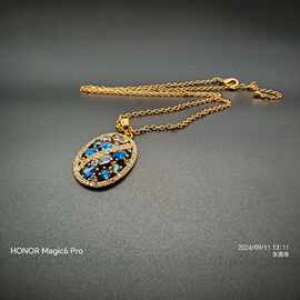 蓝宝锆石项链吊坠水晶几何风植物花卉夏季ins风时尚百搭夏日