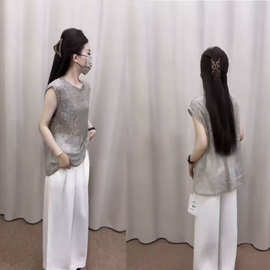 宽松2025无袖套装夏季高级新款气质国风垂感上衣阔腿裤两件套女装