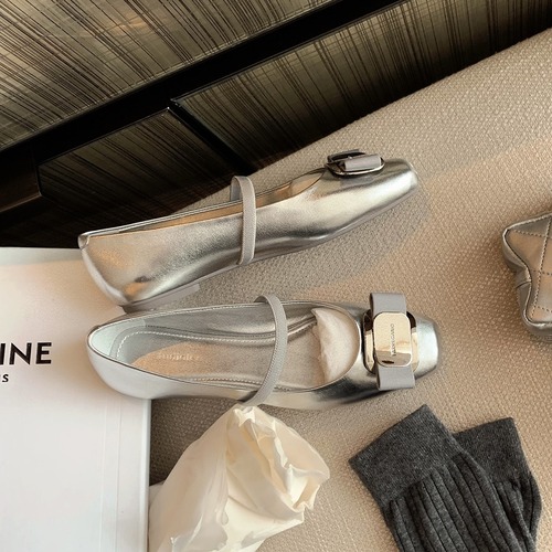 Grape Mama Studiolee Square Spring Silver Lambskin Mary Jane Shoes for Women 2024 New Arrival