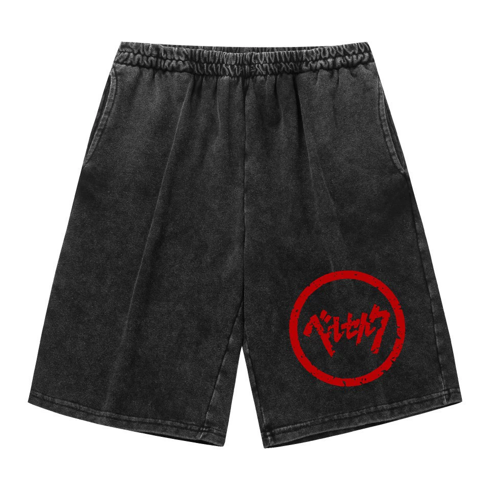 Винтажные хлопковые шорты washed (Jianfeng), чёрный винтаж, с эластичным поясом, XS–XXL