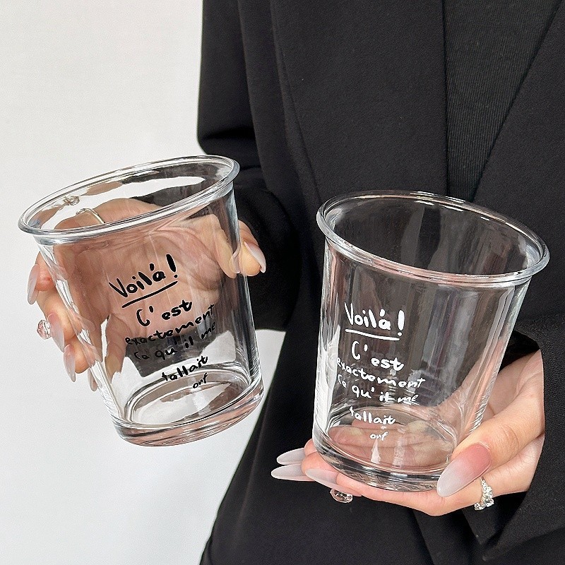 Creative High-Value Flip-Top Glass Cup Trendy Ins-Style Milk Cup Japanese and Korean Light Luxury Letter Juice Water Cup