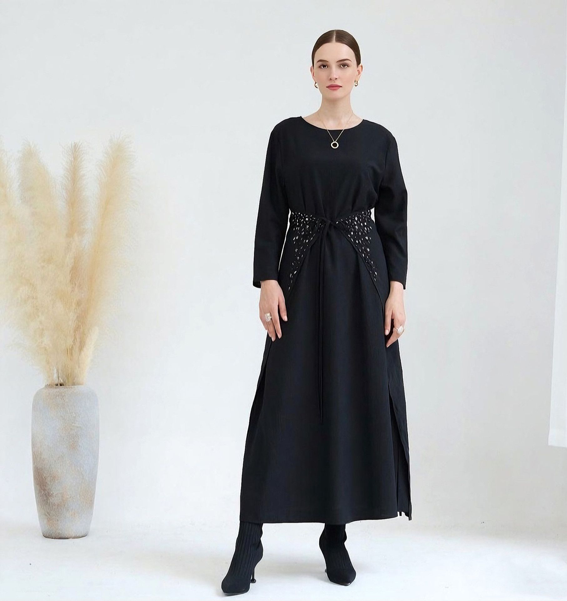 2025 Muslim Solid Color Dress Suit LR464_voghion.com