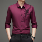 2025春秋款长袖无痕高端品质开衫衬衣印花商务休闲中青年男装衬衫