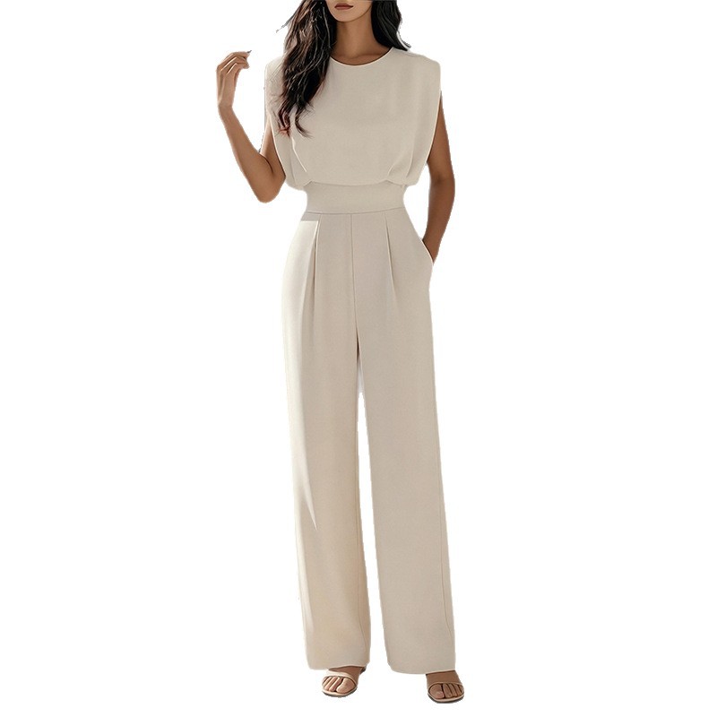 Mono casual de pierna ancha con cuello en V y manga larga de murciélago, color liso, estilo nuevo de primavera para mujer europea y americana, ideal para comercio transfronterizo 2026.