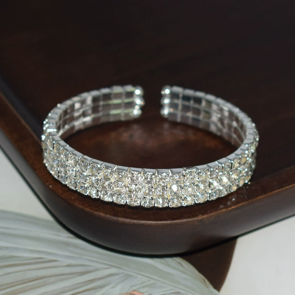 Браслет с rhinestones SL-1006, электропорошение серебро/золото, многорядный 1–5 слоев