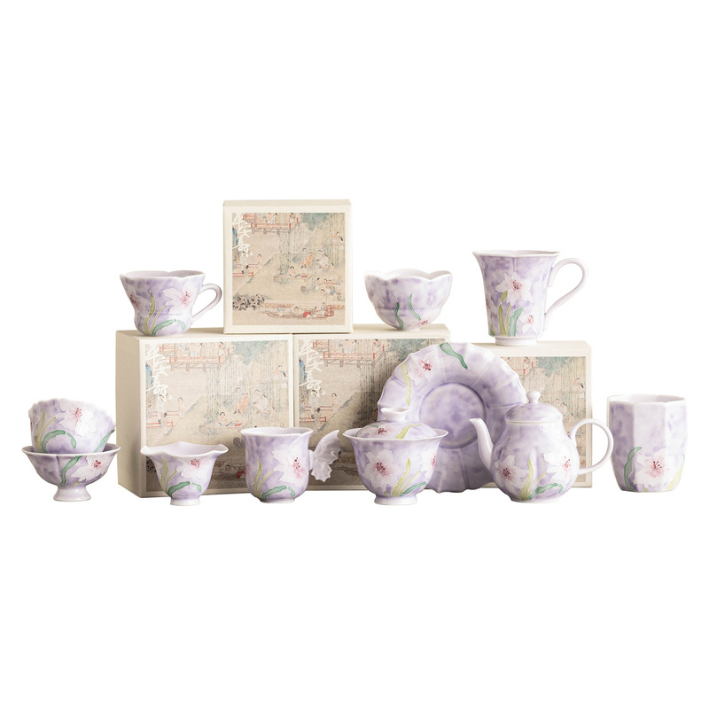 手绘堆雕紫百合小茶杯套装陶瓷盖碗品茗杯主人杯单杯高档功夫茶具|undefined