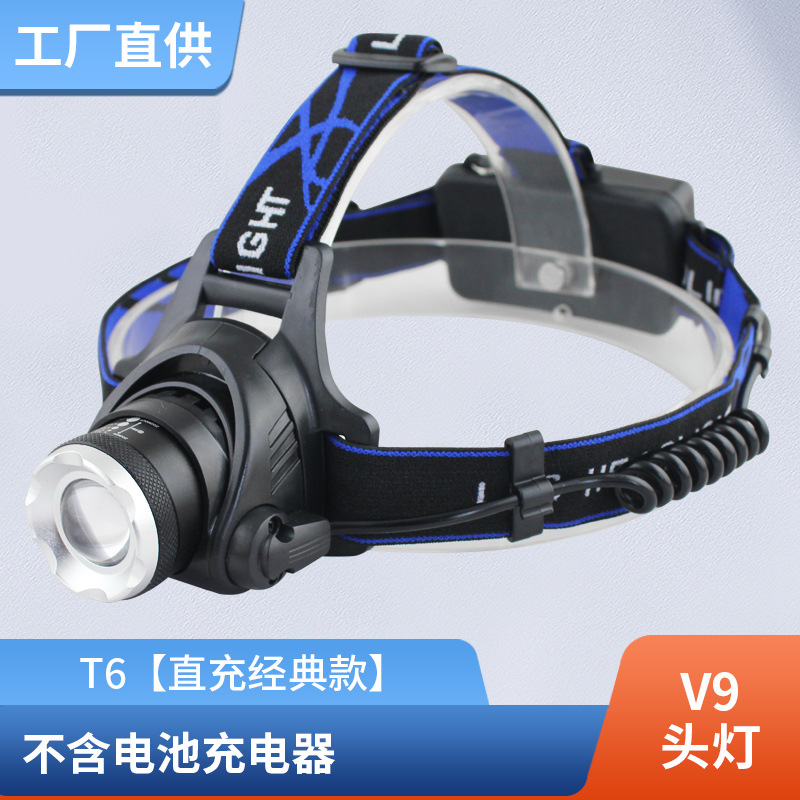 Procesamiento de faros de pesca personalizados, reflector de luz fuerte impermeable al aire libre, faros de sensor de carga con zoom telescópico T6