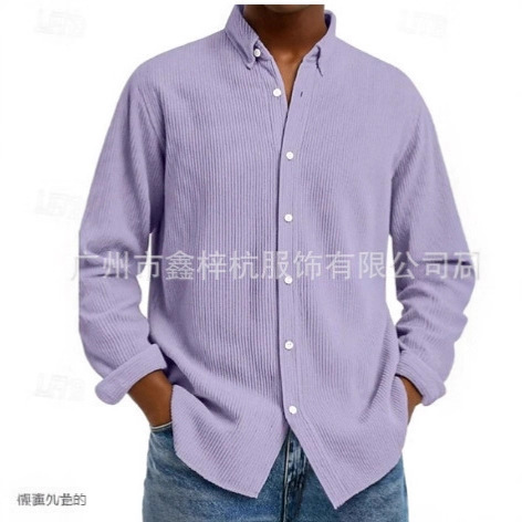 Amazon Cross-Border New Men's Corduroy Button-Down Shirt, Professional Streetwear, Fashionable Casual Classic, No Ironing Needed