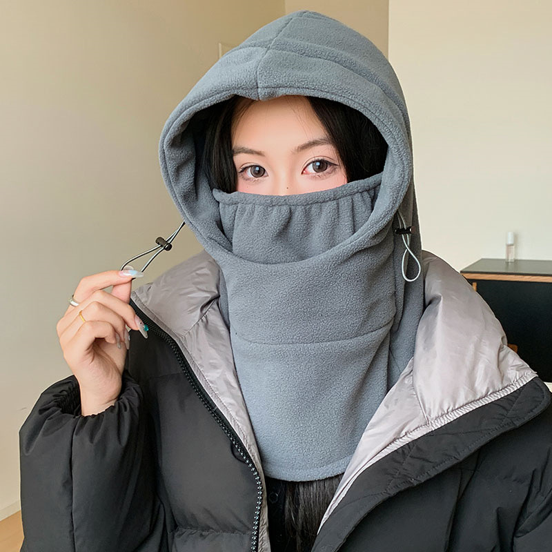 男女可戴摇粒绒保暖雷锋帽户外女骑电动车防风寒围脖面罩一体帽冬|undefined