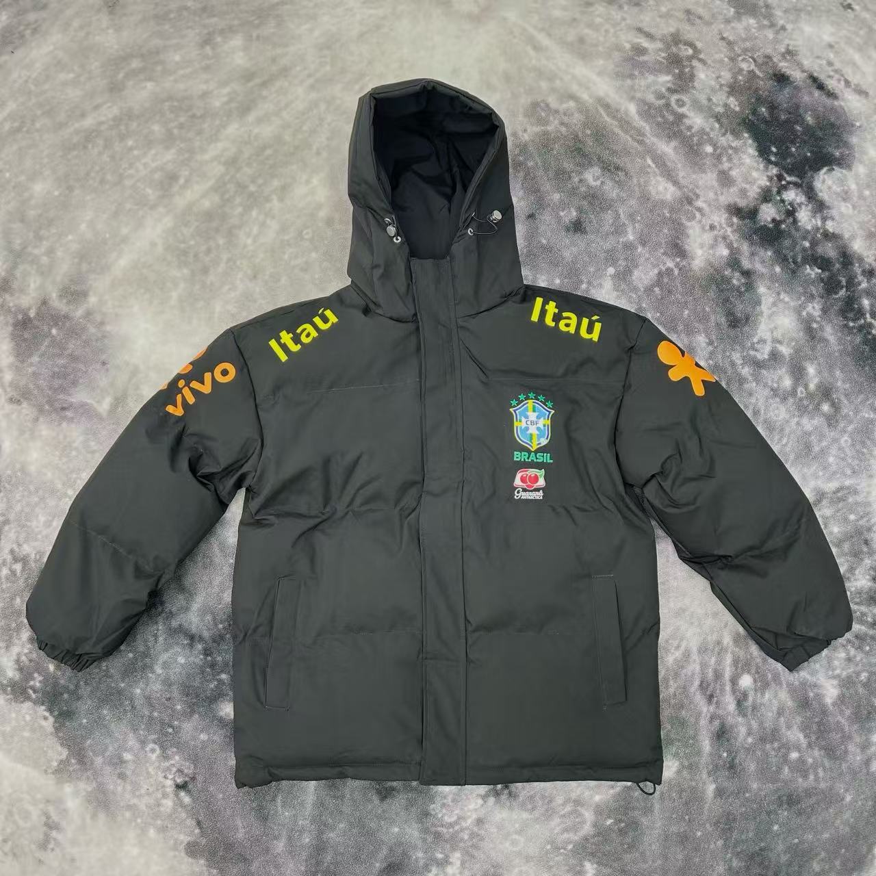 Nike Brazil CBF Soccer Hooded Puffer Jacket Black