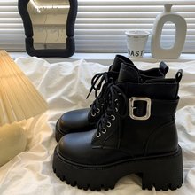 英伦风马丁靴女2025新款秋冬加绒厚底短筒靴子增高显瘦工装靴短靴