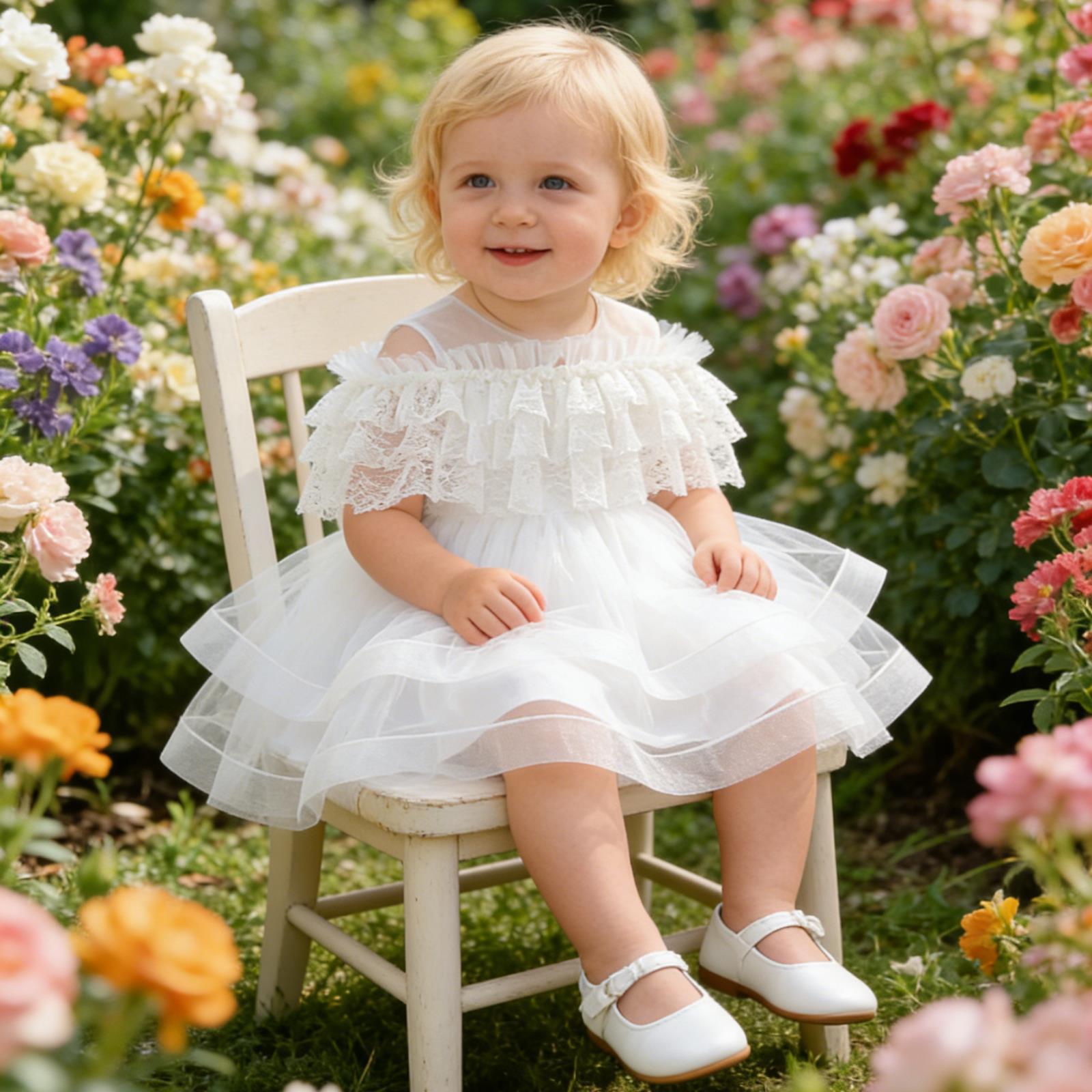 Vestido de verano 2026 de nuevo estilo para niñas, vestido con encaje, falda tutú de malla, vestidos infantiles