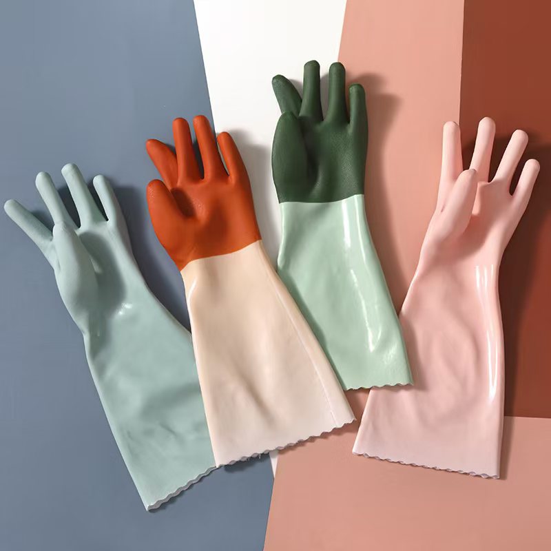 Guantes para lavar platos con forro polar para mujer, duraderos para tareas domésticas, limpieza de cocina, PVC grueso, guantes para tareas domésticas con forro polar, cálidos.