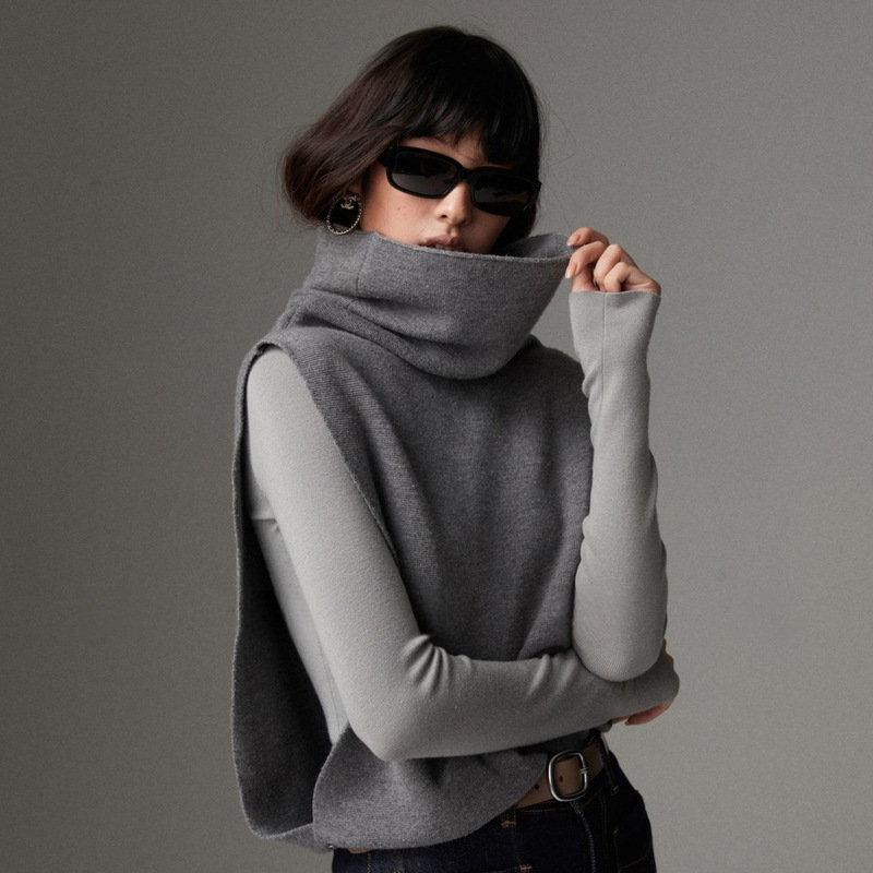 Layered R0W Fashionable Deconstructed Wool Double-Layer Knit Layered Vest for Women