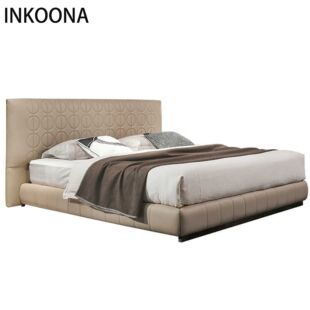INKOONA Итальянская напольная кровать Curtis в гонконгском стиле, доступная роскошная дизайнерская подвесная кровать в стиле нормкор с высокой спинкой, большая кровать