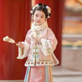 汉服女童2025冬新款加厚明制马面套装超仙彩虹色国风儿童拜年服