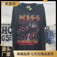 Kiss重金屬搖滾樂隊限定vintage古着洗水做舊tee潮牌男女短袖T恤