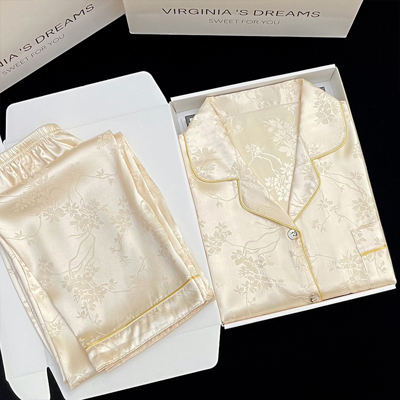 Internet Celebrity Popular Ice Silk Light Luxury Japanese Style Summer Thin Short-sleeved Trousers High-grade Home Clothes suit Style Hair