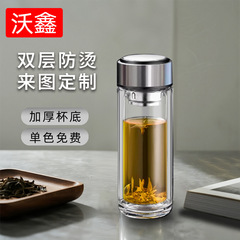 高硼硅双层玻璃杯隔热防烫泡茶水杯商务礼品logo现货速发
