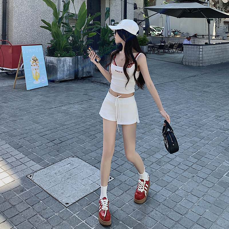 2026 Summer American Retro Hottie Drawstring Elastic Waist Side Slit Sports Casual Shorts