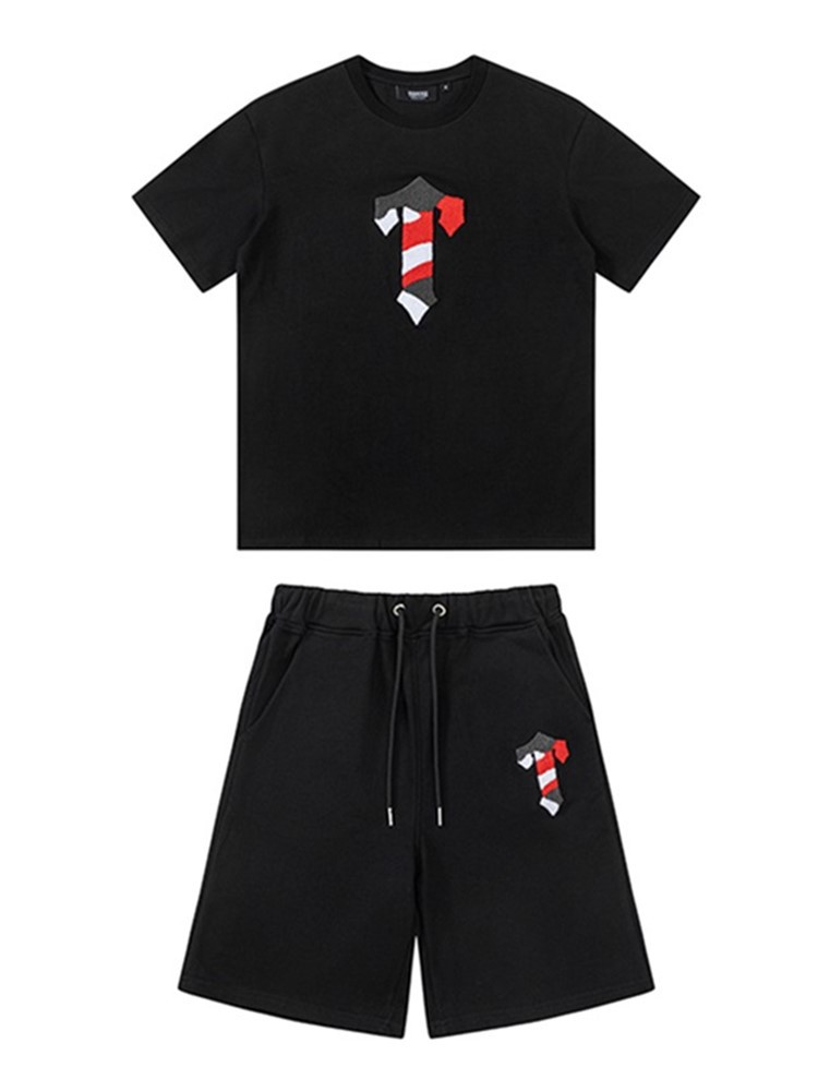 Trapstar verano pantalones cortos de manga corta hombres y mujeres toallas de moda europea y americana bordadas impresión T-letter T-shirt casual set