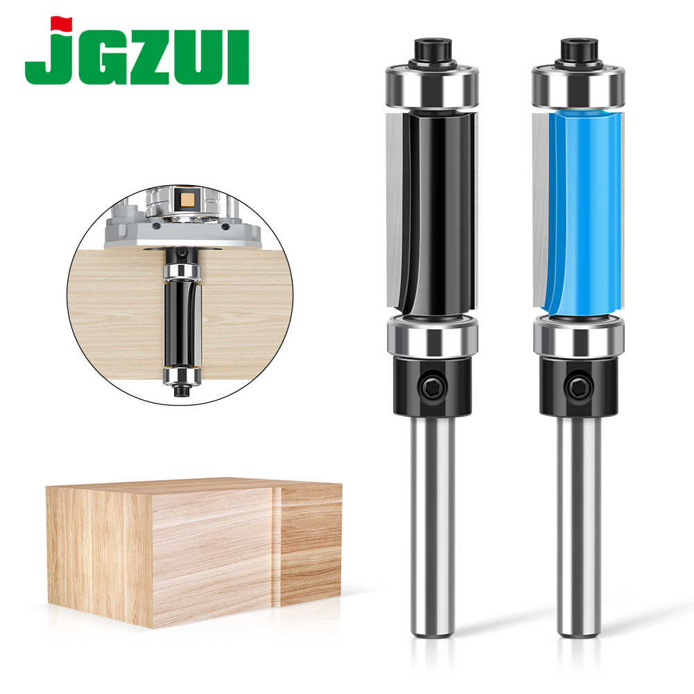 上下双轴承修边刀双刃直刀木工仿型刀具电木铣修边机锣铣刀1/4柄