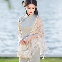 披肩搭配旗袍外搭流苏古风仙气新中式开衫中国风2025新款夏季白色