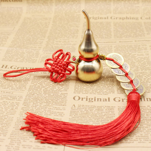 Pure copper gourd Five Emperors Money Opening Chinese Knot Real Copper Five Emperors Money Decoration Street Stall Home Hanging Door to Door Car Hanging