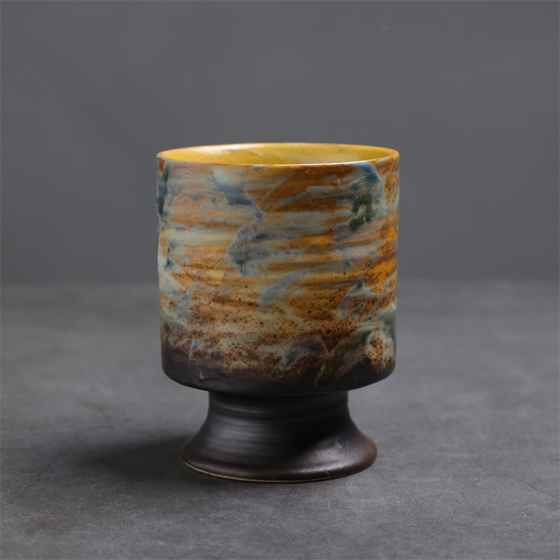 Vintage-Becher mit Graffiti, ofengedrehter Becher, hochwertige rustikale Keramiktasse für Kaffee und Frühstück, kreative Vintage-Tasse für Nachmittagstee_voghion.com