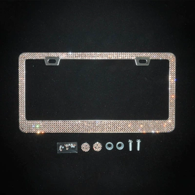License plate holder/license plate holder American Standard Car Woman License Plate - square-hole-sharp-corner-champagne-rhinestone