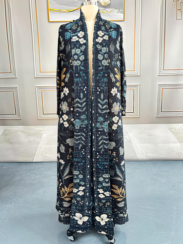 Middle East Dubai abaya Arab women's clothing Miyake Issey coat pleated print long Abaiya high-end