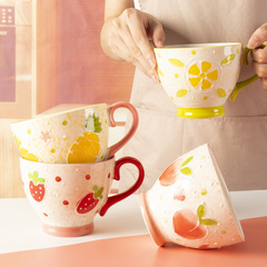Ins-style fruit breakfast cup, high-endurance large-capacity household ceramic water cup, oatmeal cup, mugs, milk cups