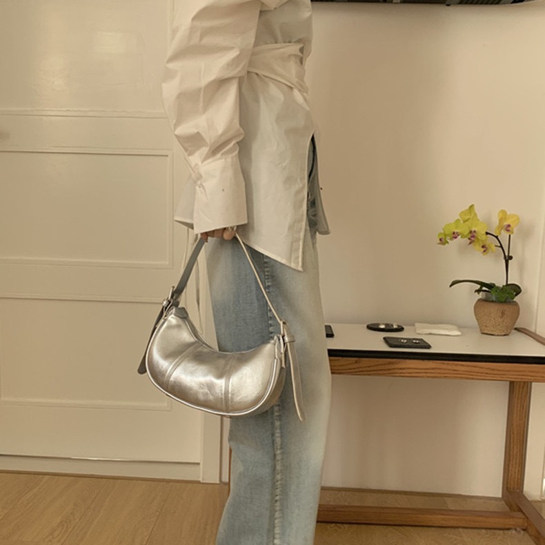 Borsa a spalla argento a mezzaluna stile coreano borsa di lusso_voghion.com
