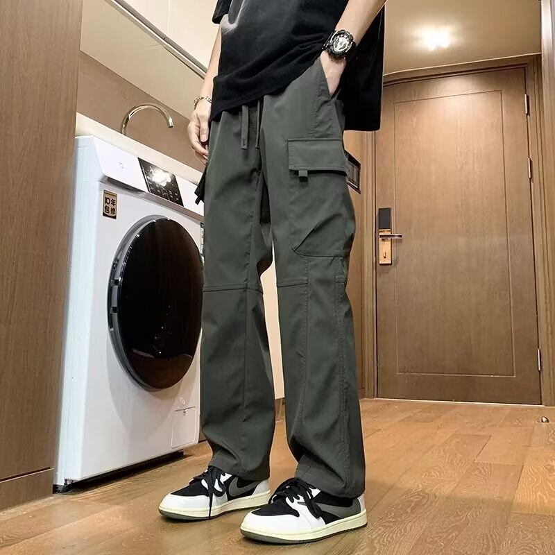 Men's Casual Workwear Pants for Export, Straight-Leg Trendy Brand, Affordable Wide-Leg Drawstring Multi-Pocket Sports Pants for Teenagers Men's Casual Workwear Pants for Export, Straight-Leg Trendy Brand, Affordable Wide-Leg Drawstring Multi-Pocket Sports Pants for Teenagers