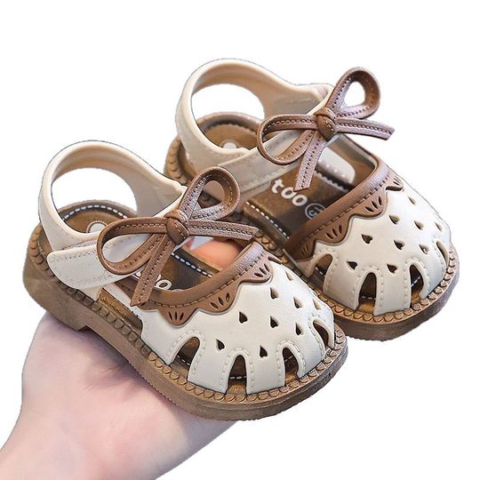 Baby Princess Shoes Summer Girls Breathable Toe Sandals Soft Sole Non-Slip Baby Rubber Shoes Step Shoes Children's Hollow