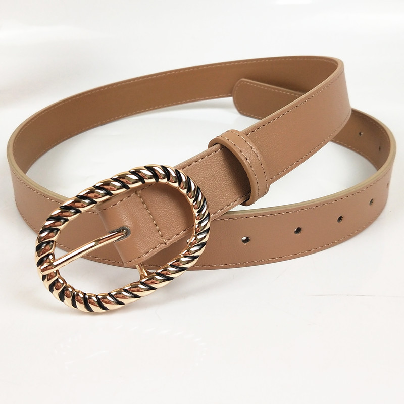 新品女式皮带牛仔裤西裤百搭简约裤带3厘米波浪高腰裤黑腰带裤子