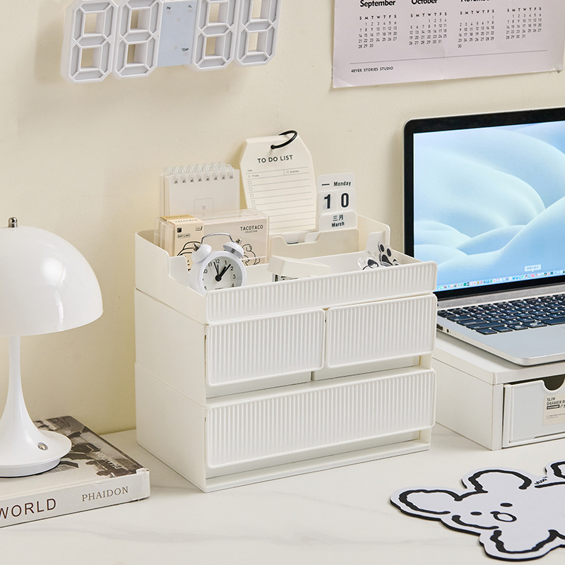 Caja de almacenamiento de papelería El escritorio de la oficina se puede superponer con una caja de almacenamiento de cajón de almacenamiento multicapa para estudiantes de gran capacidad