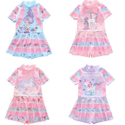 兒童泳衣女童連體平角泳褲裙式遊泳衣中大童洛麗塔獨角獸女孩泳裝