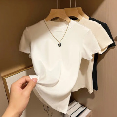 半袖tシャツの女性の白い修身夏2025新型夏の丸首の上着の修身ガードル