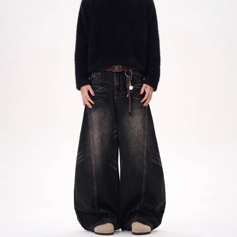 American Retro Washed Jeans for Men and Women, Straight Loose Scimitar Wide-Leg Couple Pants, Trendy Brand, Stylish and High-End Feel