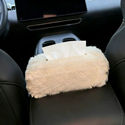 Box, In-Car Tissue Box, Car tissue box/set - simple-style-armrest-white-velvet-bag