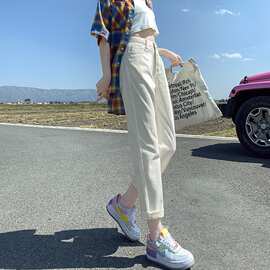 哈伦牛仔裤女直筒宽松老爹裤2022新款春装高腰显瘦九分萝卜裤子潮